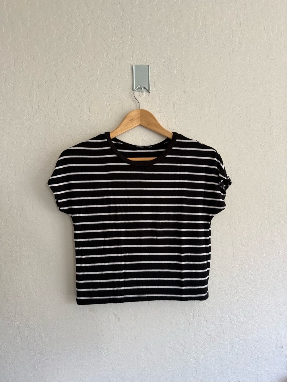 Zara Black & White Striped Short Sleeve Tee